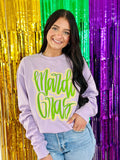 Mardi Gras Cursive Double Puff/Glitter Lavender Sweatshirt