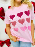 9 Multi Colored Glitter Hearts Tee