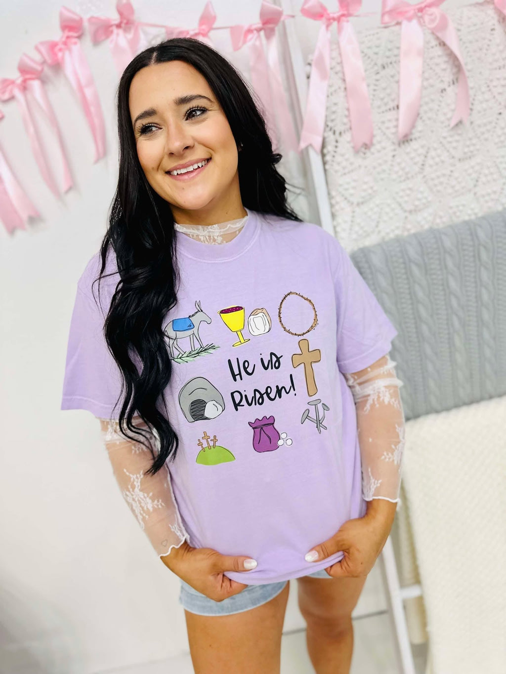 He Is Risen Easter Trinkets DTF Tee