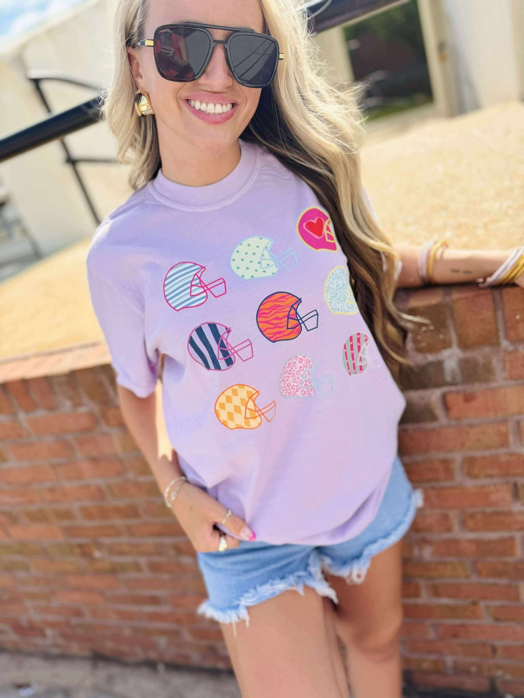 Neon Preppy Football Helmet Graphic Tee