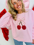 Valentine's Cherries Applique Sweatshirt