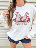 Red Chicken Floral Applique