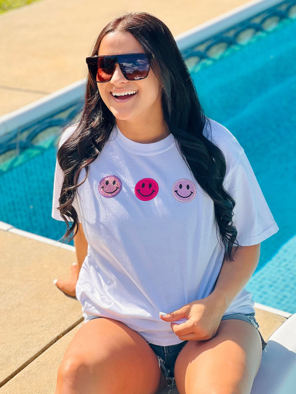 Pink Glitter Happy Trio Patch Tee