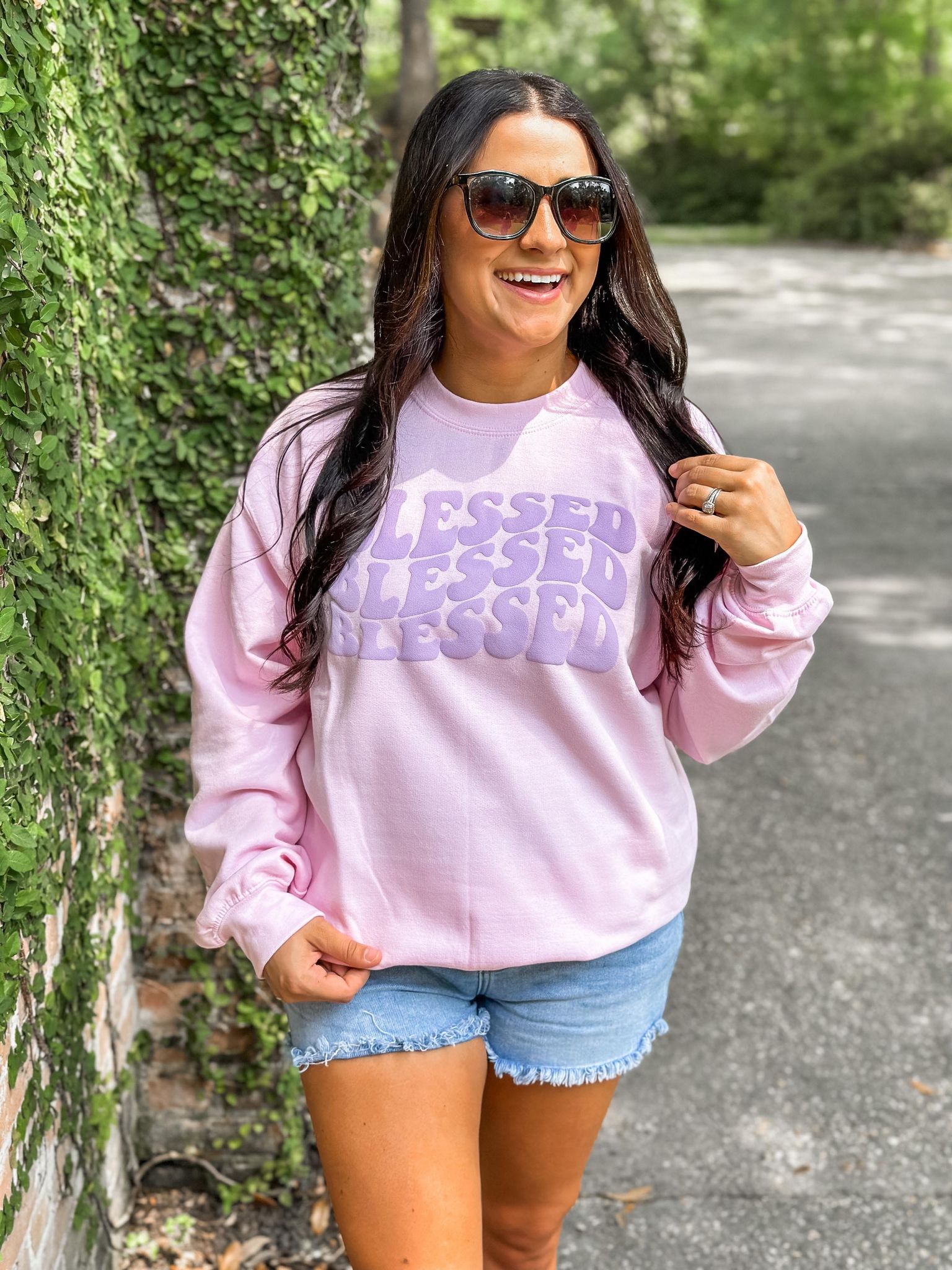 Retro Wavy Stacked Blessed Puff Sweatshirt