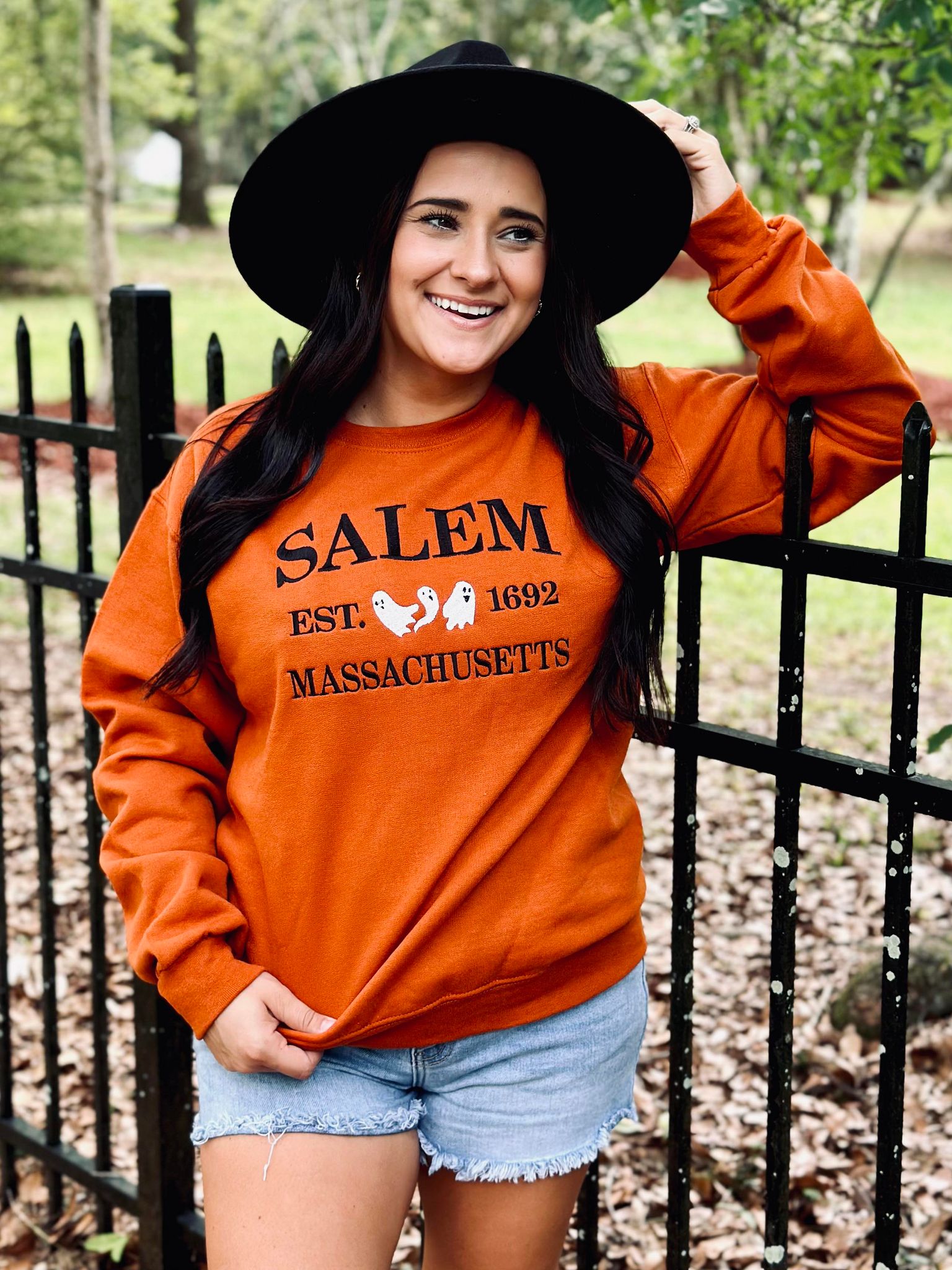 Salem Massachusetts Ghost Embroidered Sweatshirt
