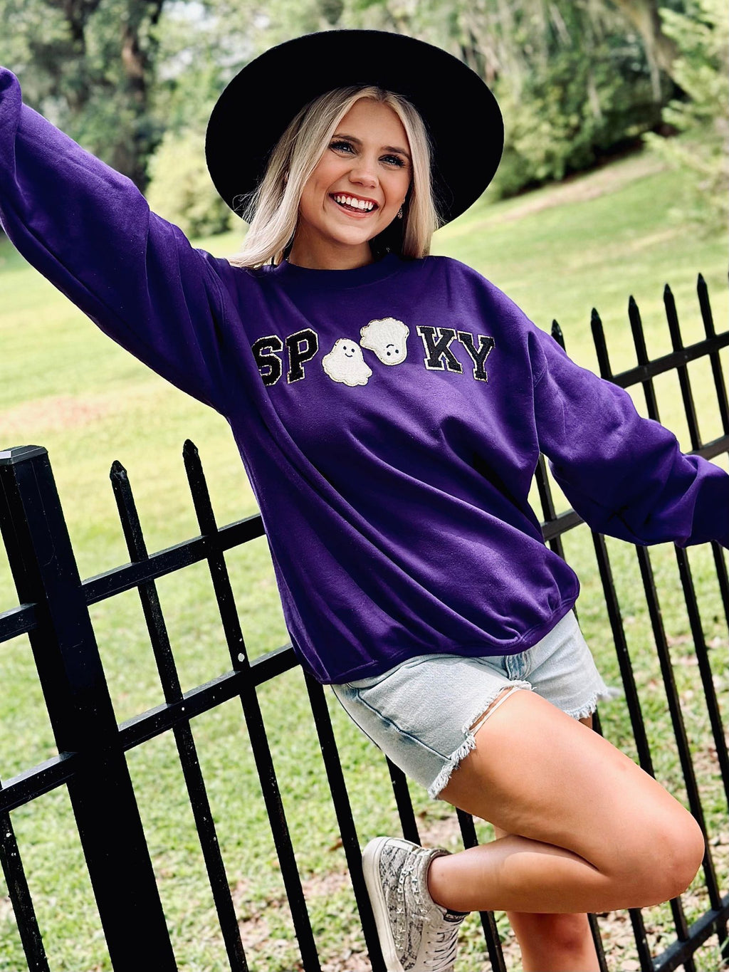 Spooky Flying Ghost Chenille Patch Sweatshirt