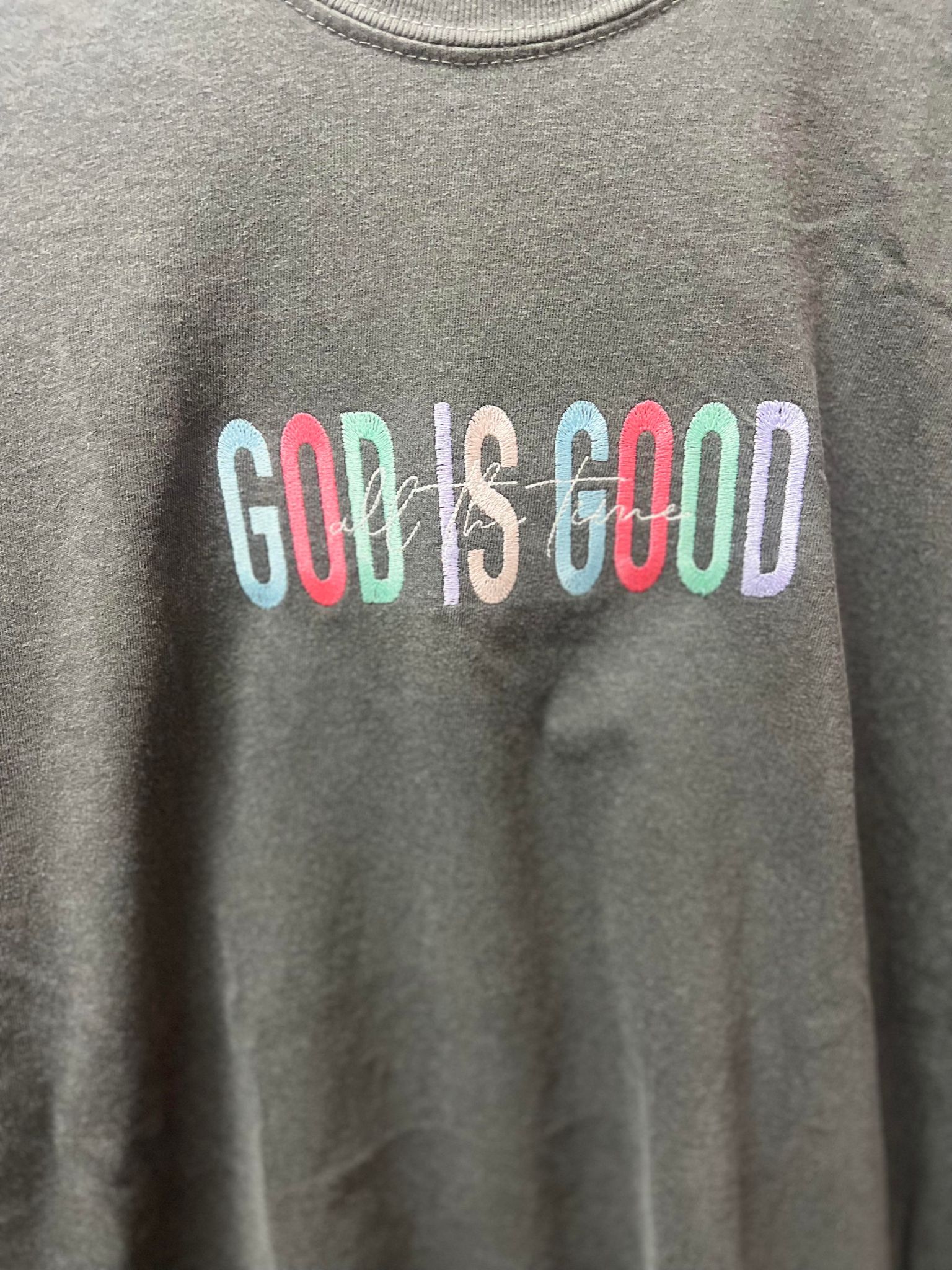 God Is Good Multi Colorful Embroidered Tee