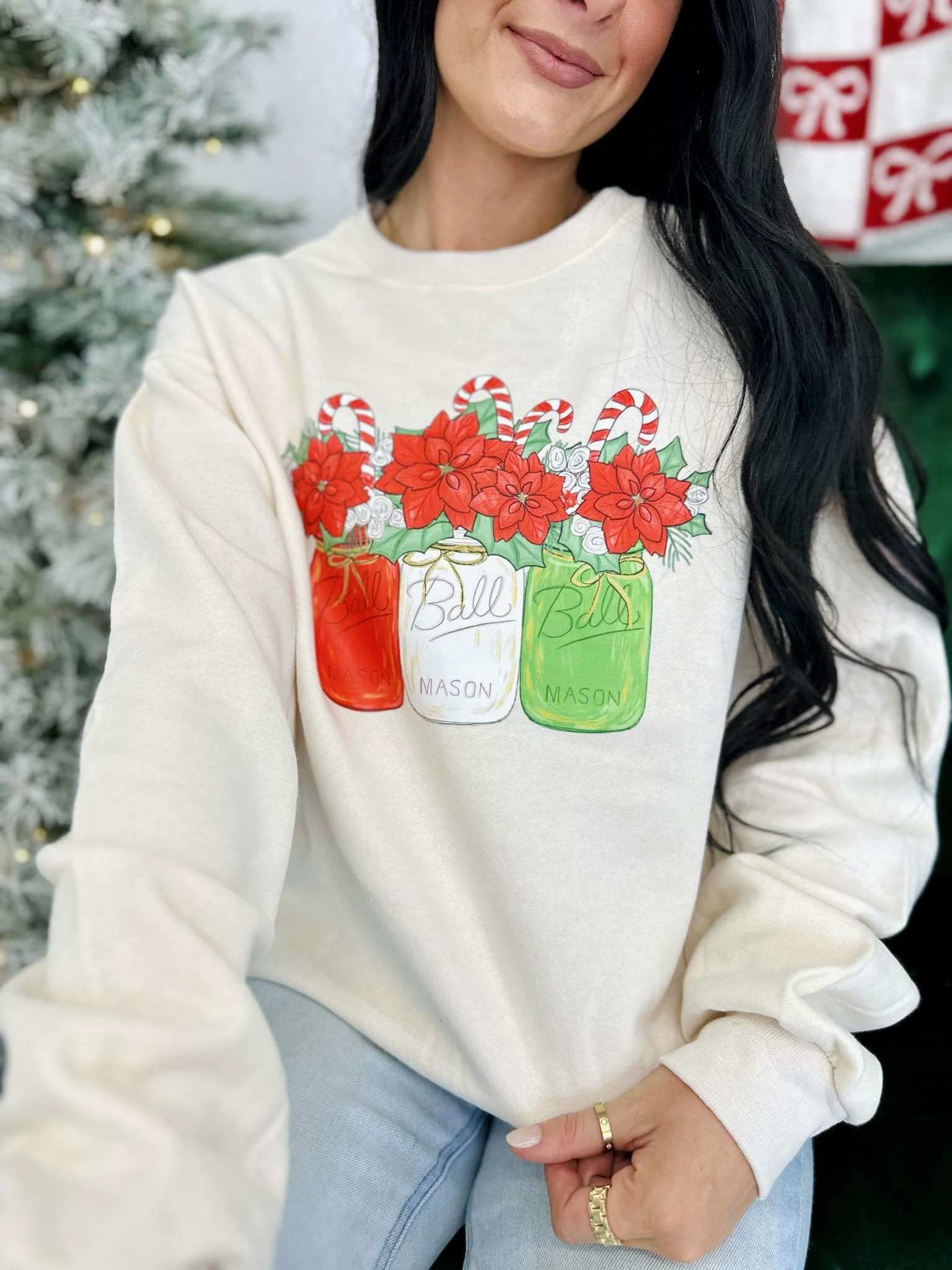 Christmas Poinsettia Jars DTF Sweatshirt