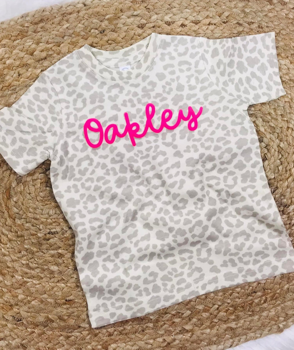 Natural Leopard Cute Cursive Puff Vinyl Design