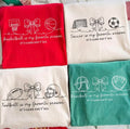 Four sports-themed towels with graphics and "My favorite season" text on a white background