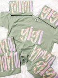 Floral Stitch Gold Outline Custom Name DTF Tee